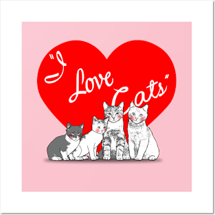 I Love Cats Vintage Retro Gift For Cat Lovers Posters and Art